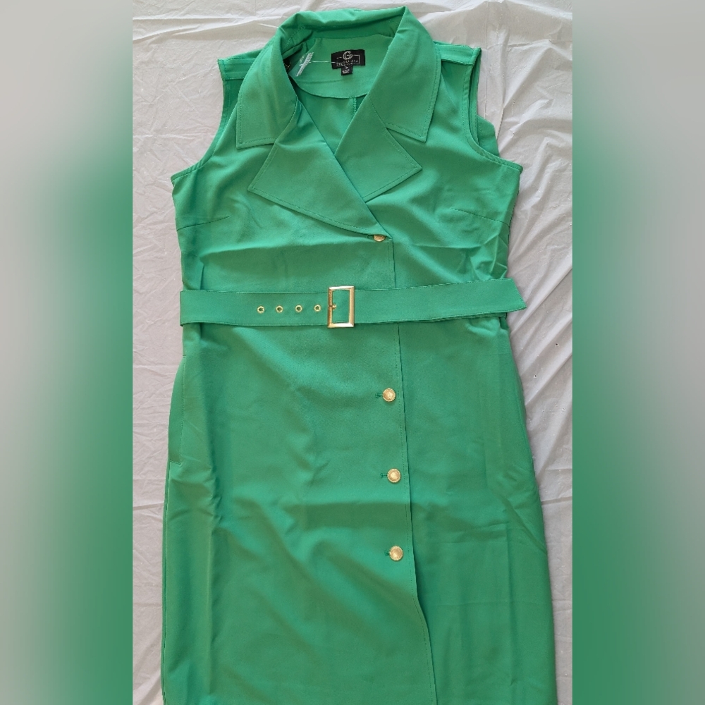 G by Giuliana Black Labe Women'sl Belted Trench Dress w/Pockets Size M Green New - Picture 3 of 12